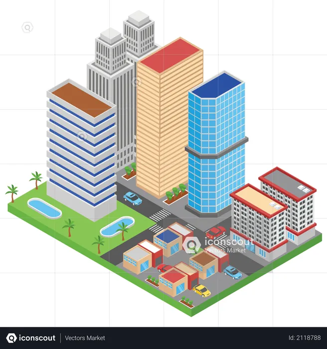 City buildings and skyscrapers  Illustration