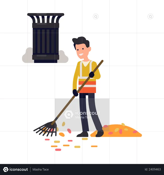 City street cleaner at work  Illustration