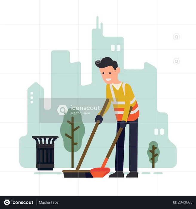 City street sweeper working  Illustration