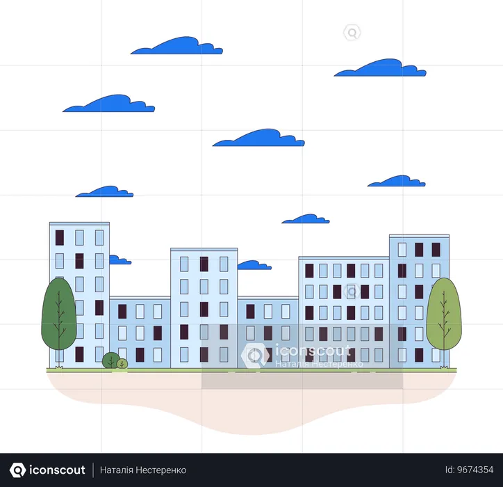 Cityscape with multistory apartment buildings  Illustration