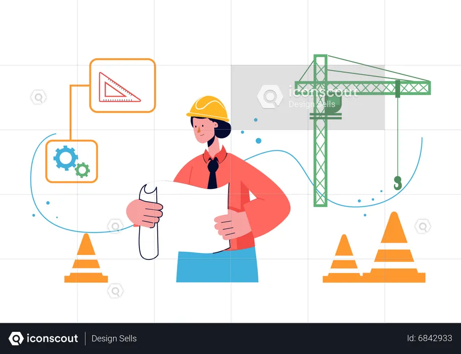 Civil engineer holding project plan and working on it  Illustration