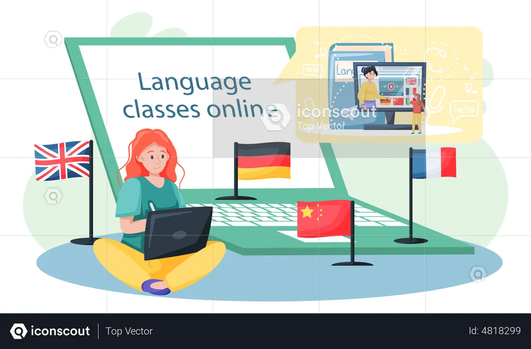 Clases de idiomas extranjeros en línea  Ilustración