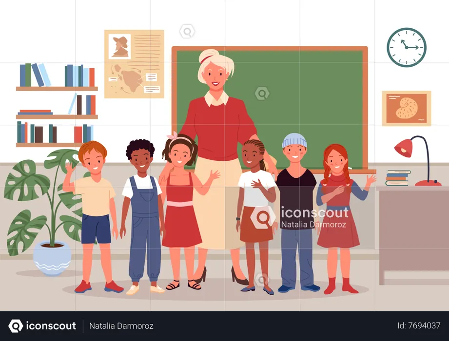 Class teacher with students  Illustration