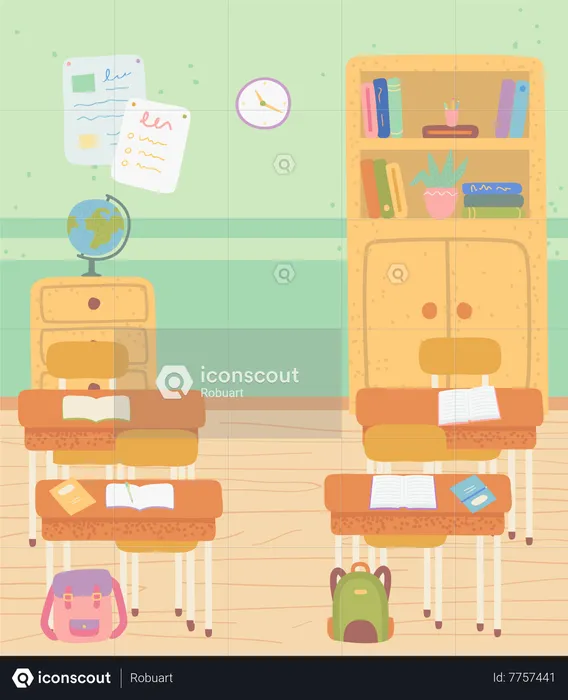 Classroom With Furniture  Illustration