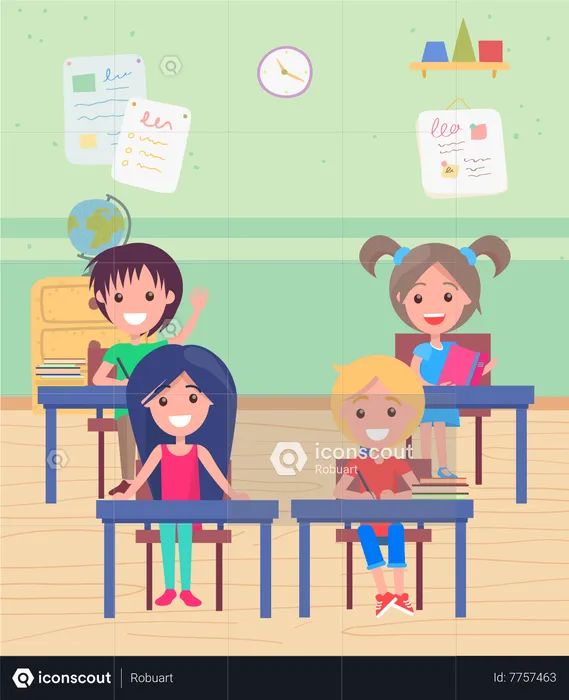Classroom With Pupils Sitting  Illustration