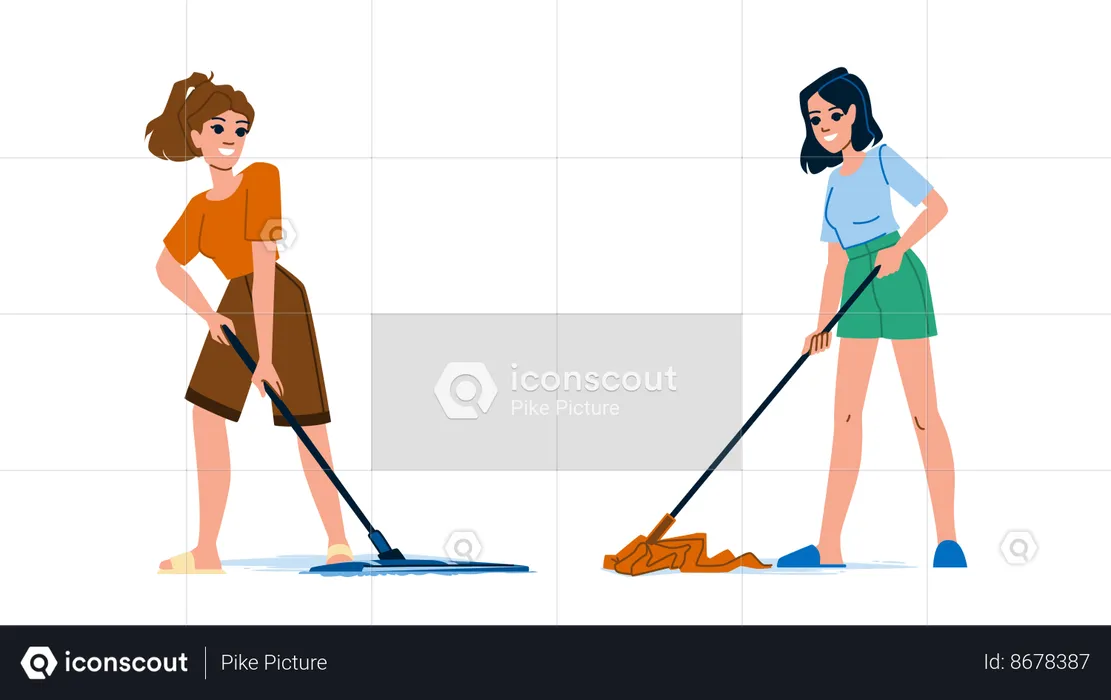 Clean mopping floor  Illustration