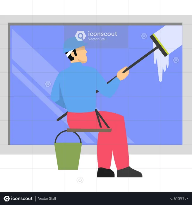 Cleaner cleaning window  Illustration