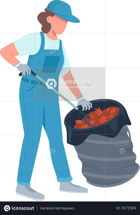Cleaner gather leaves in bucket  Illustration
