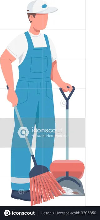Cleaner sweeping floor  Illustration