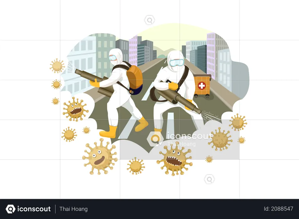 Cleaner Workers Cleaning or Disinfecting street or places  Illustration