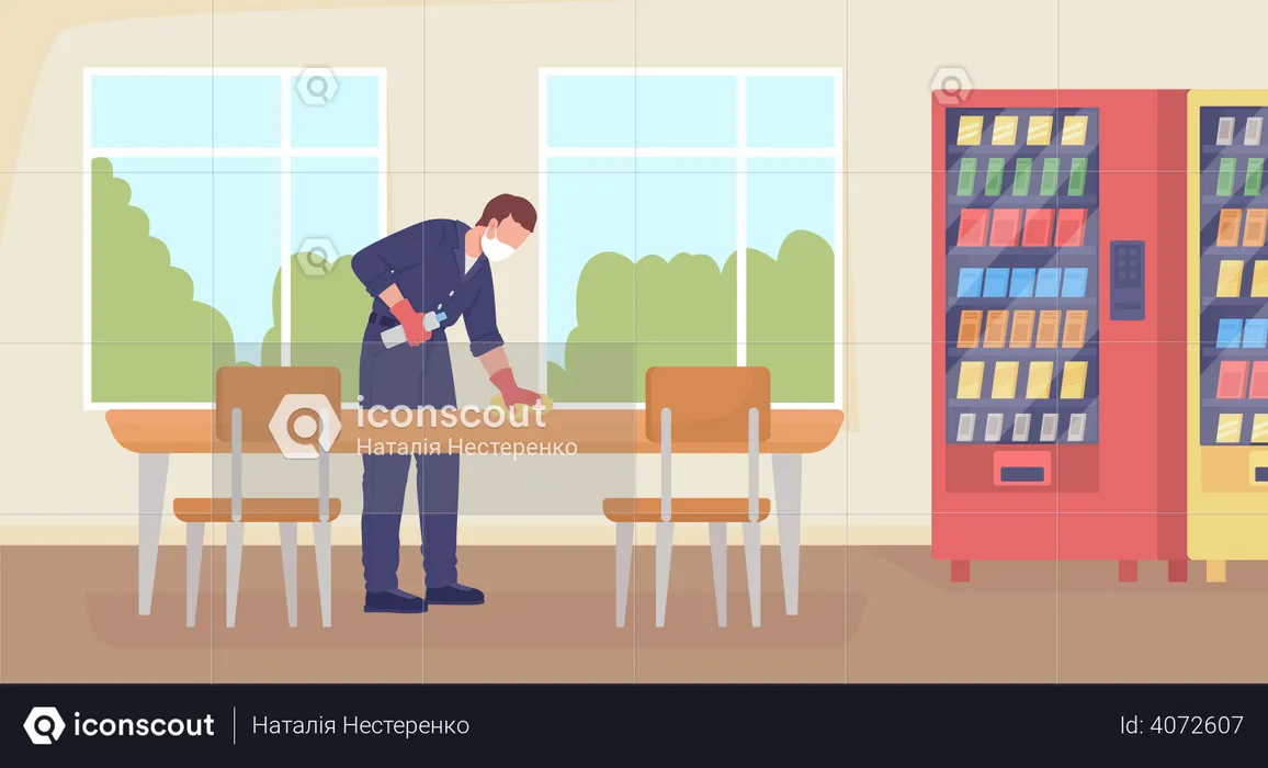 Cleaning cafeteria during Corona pandemic  Illustration