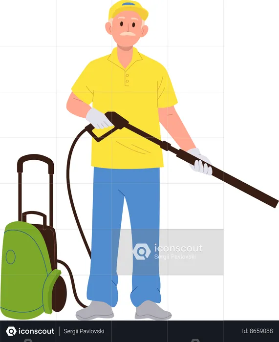 Cleaning car service worker using professional vacuum cleaner for job occupation  Illustration