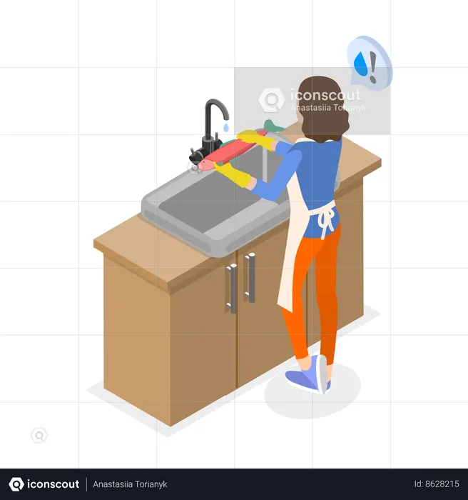 Cleaning fish in kitchen sink  Illustration