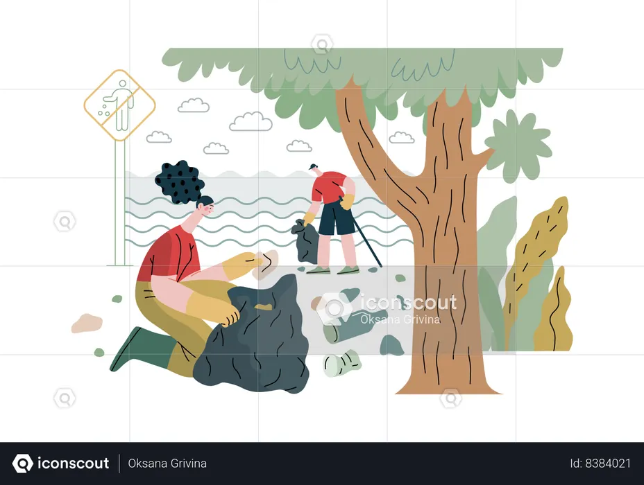 Cleaning garbage from ground  Illustration