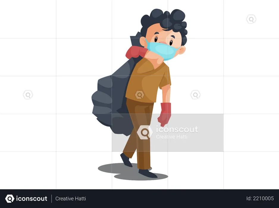 Cleaning man holding Garbage bag  Illustration
