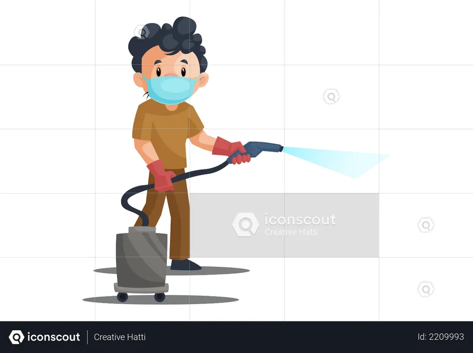 Cleaning man Spraying chemical  Illustration