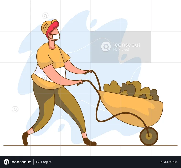 Cleaning Person working wearing mask  Illustration