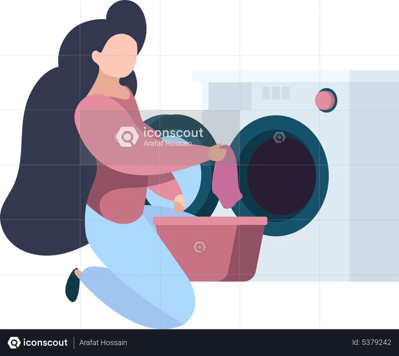 Cleaning service worker doing laundry  Illustration