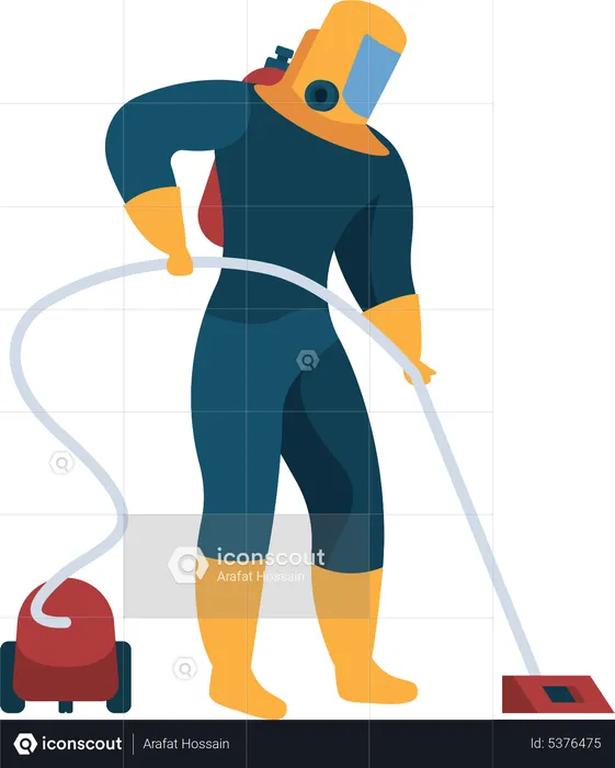 Cleaning service worker vacuuming floor  Illustration