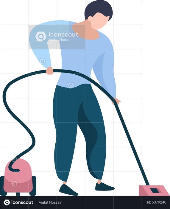 Cleaning service worker vacuuming floor  Illustration