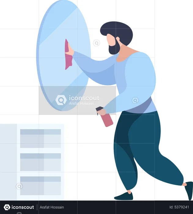 Cleaning service worker wiping mirror  Illustration