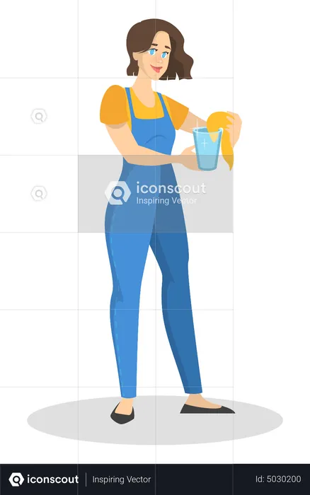 Cleaning worker clean glass  Illustration