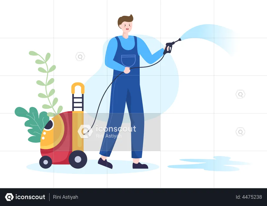 Cleaning Worker with Power Washing  Illustration