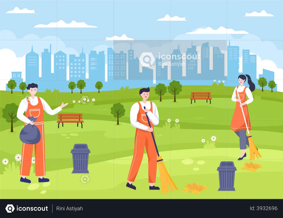 Cleaning workers cleaning park  Illustration
