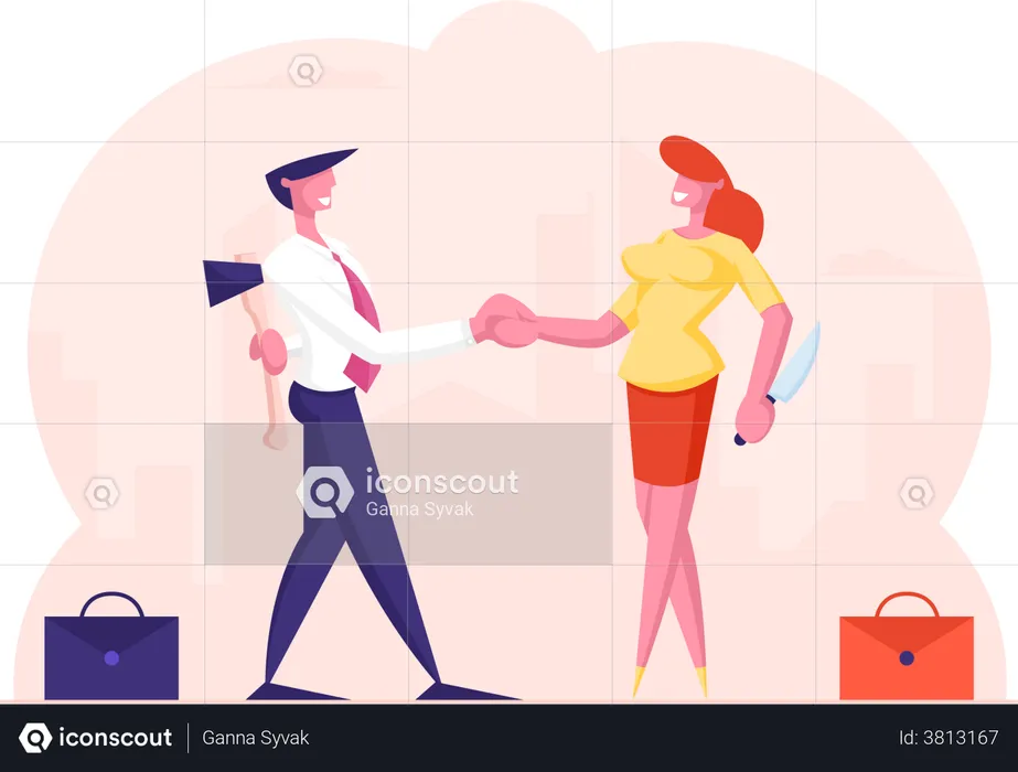 Clever businessman shaking hands with loyal partner  Illustration
