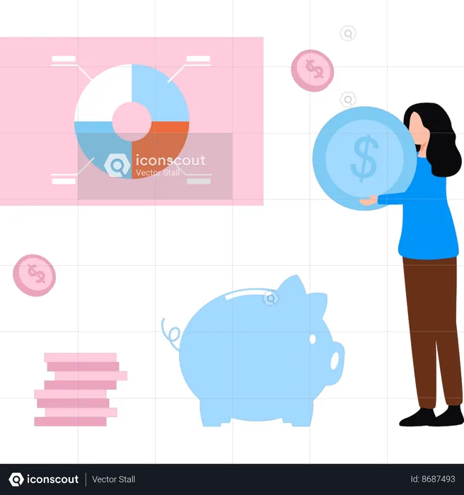 Client analyzes her savings graph  Illustration