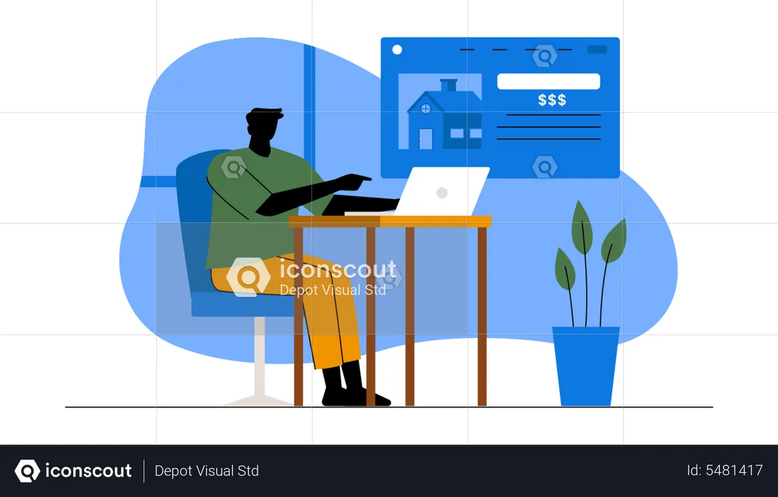 Client buying home online via laptop  Illustration