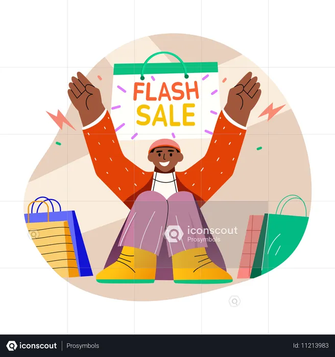 Client satisfait avec la typographie de la vente flash  Illustration