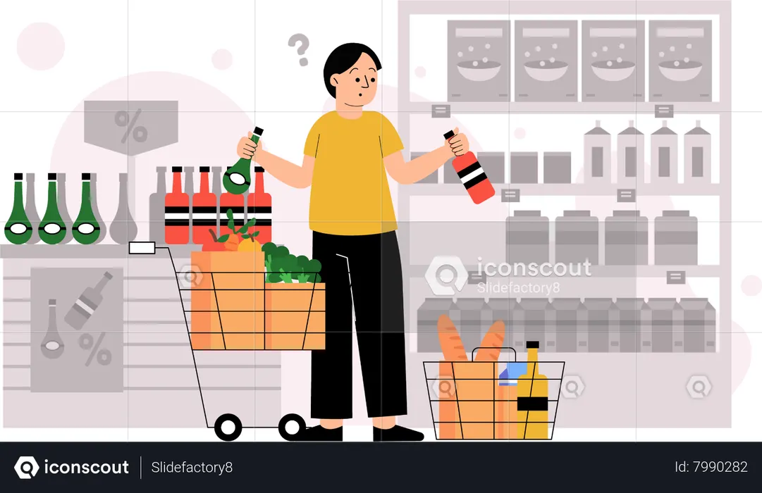 Cliente confundido al elegir un producto  Ilustración