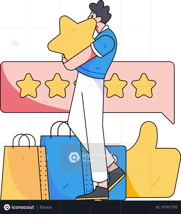 Cliente dando resposta positiva ao serviço de compras  Ilustração