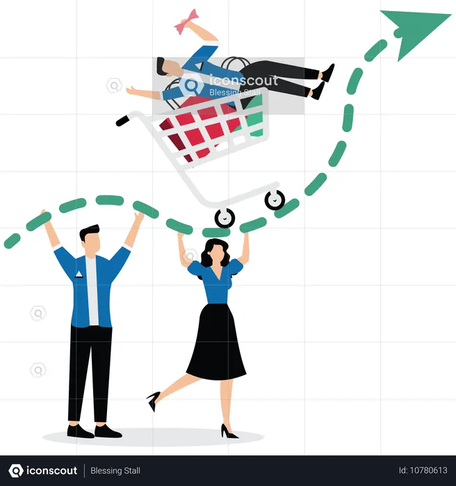 Clientes levantando gráfico positivo apoiando empresário relaxado  Ilustração