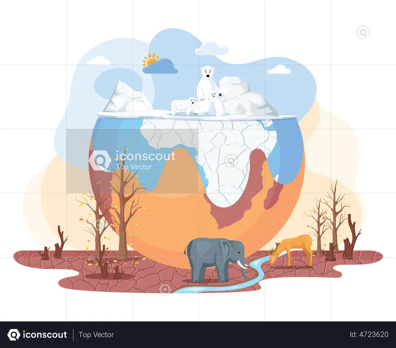 Climate change on planet Earth  Illustration