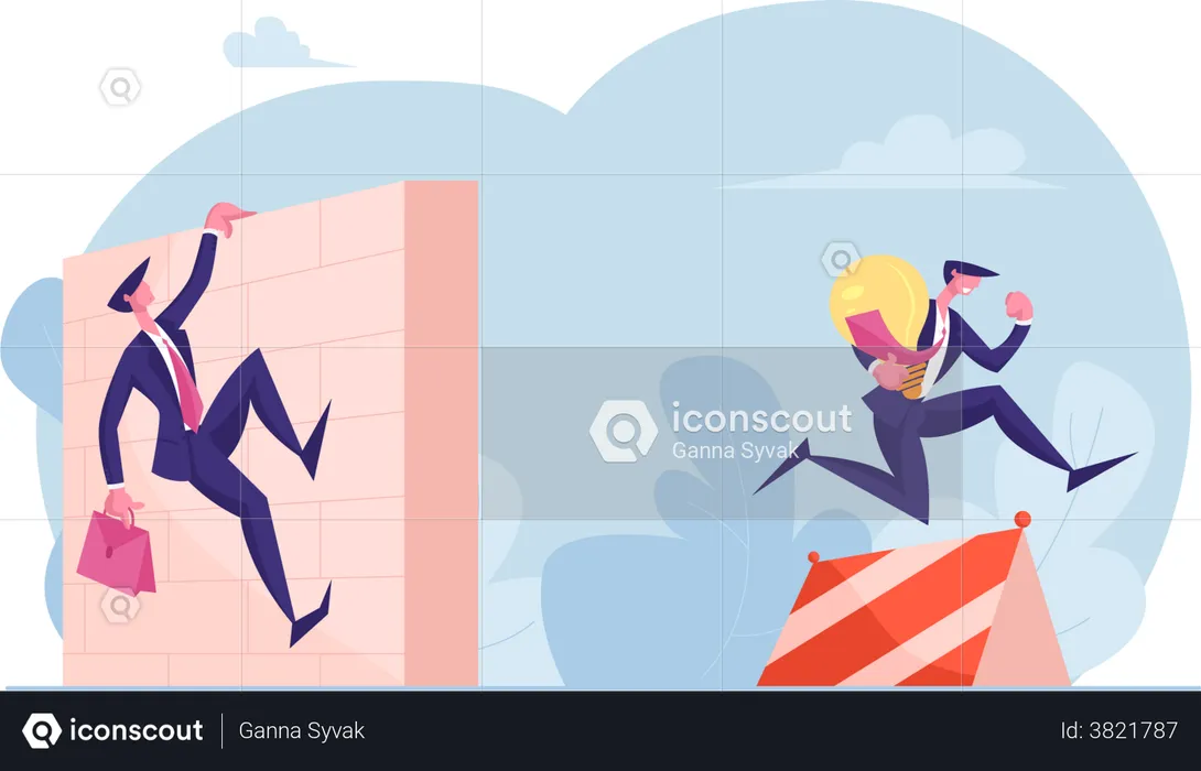 Climbing over wall and achieving success  Illustration