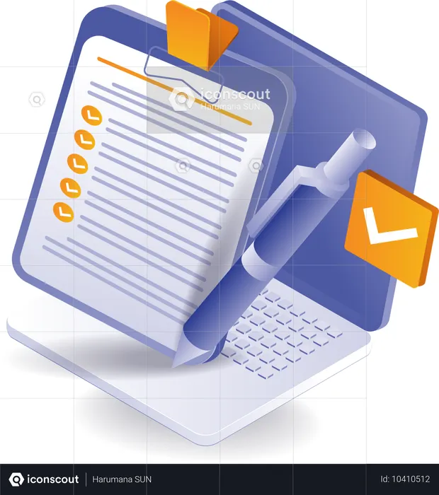 Clipboard check mark on computer  Illustration