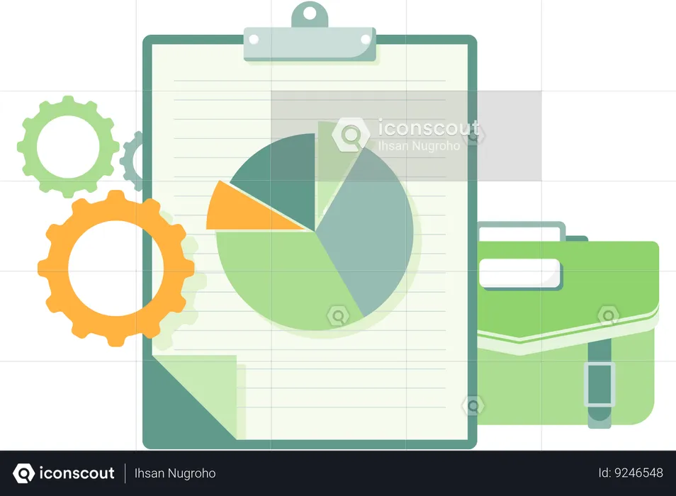 Clipboard displays pie chart data  Illustration