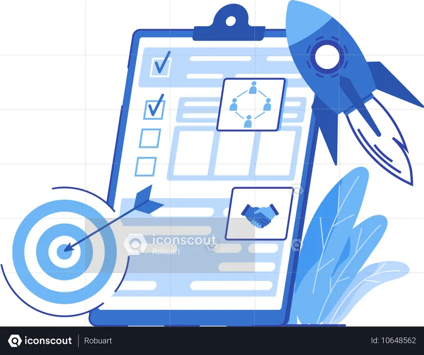 Clipboard with document and business startup goal  Illustration