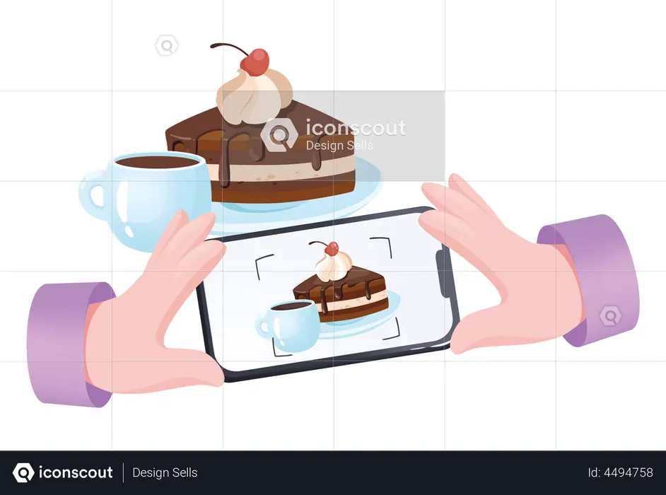 Clique na foto do bolo no celular  Ilustração