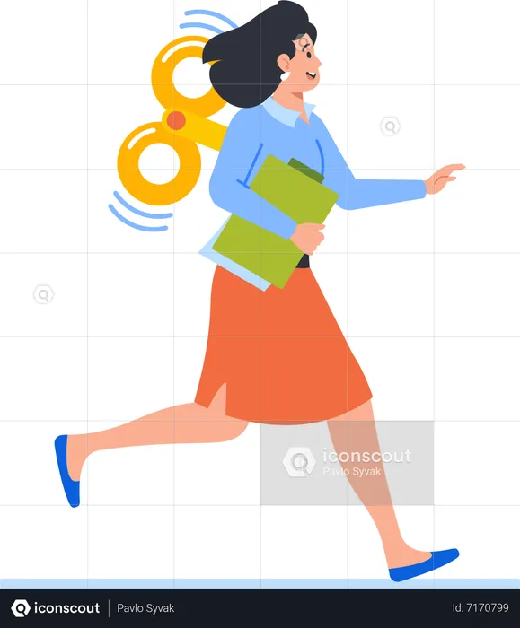 Clockwork Toy Female Employee Rushing With Document Folder  Illustration