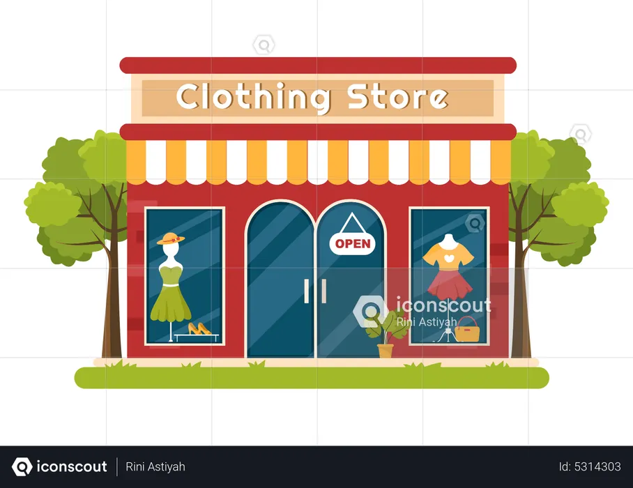 Clothes shopping store exterior  Illustration