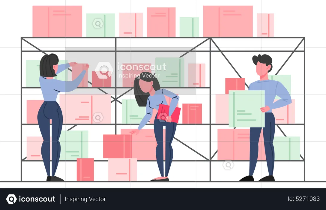 Clothing store workers managing stocks  Illustration