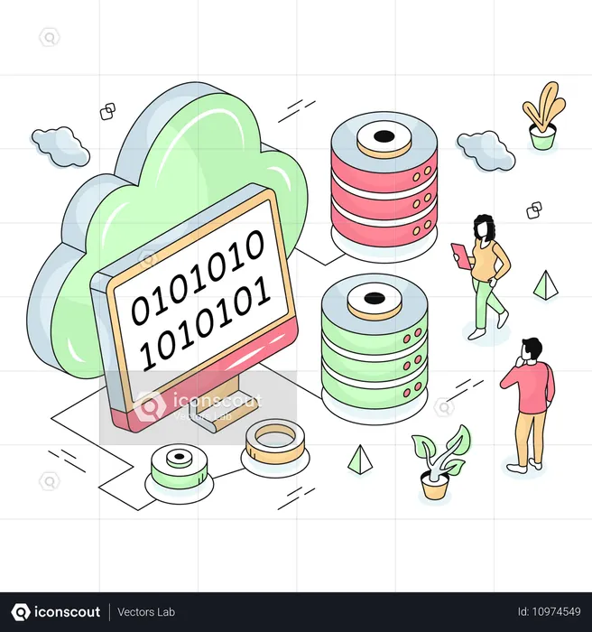 開発者が使用するクラウドバイナリコード  イラスト