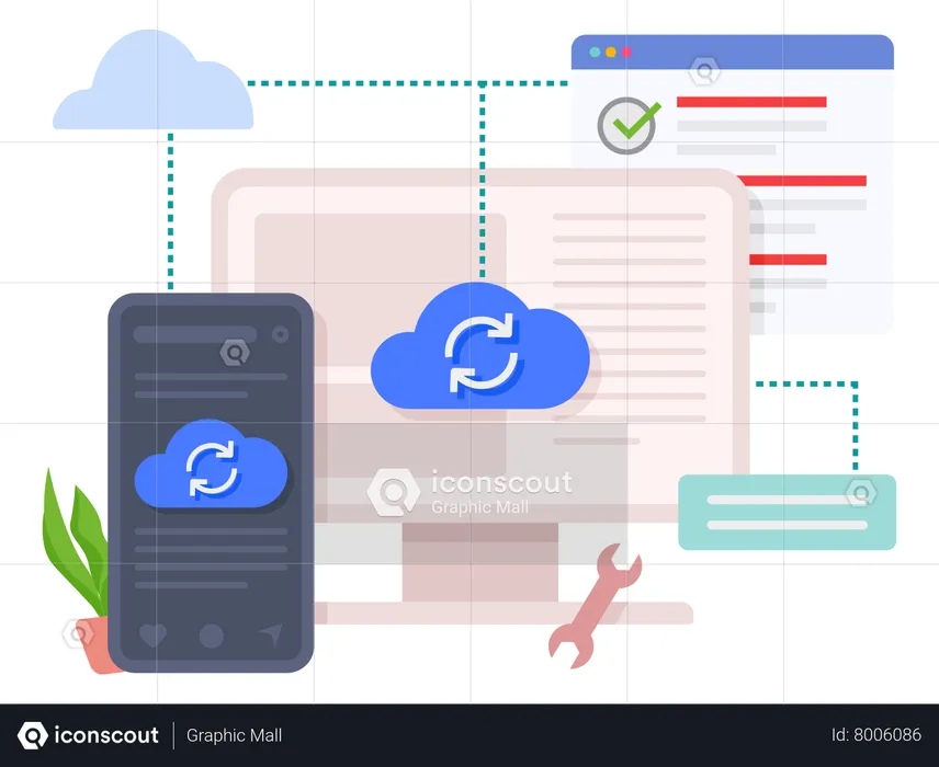 Cloud computing upload and download data online service with mobile and computer  Illustration