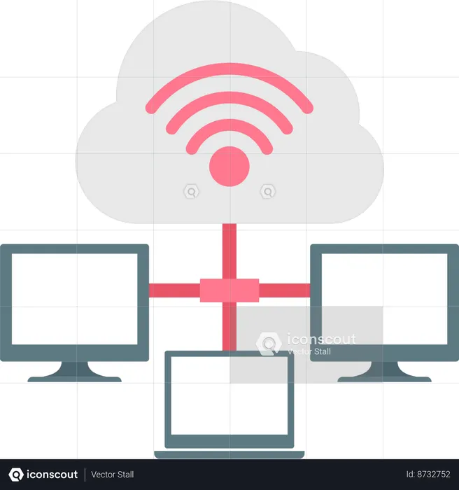 Cloud data is networking with screens  Illustration