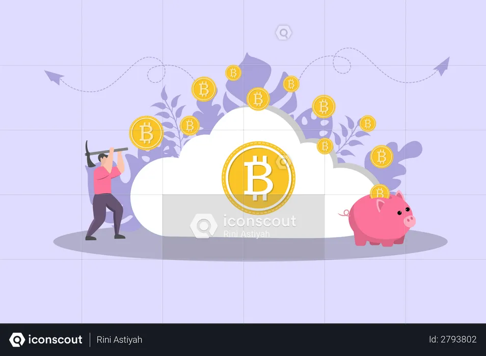 Cloud Mining Bitcoin Cryptocurrency  Illustration