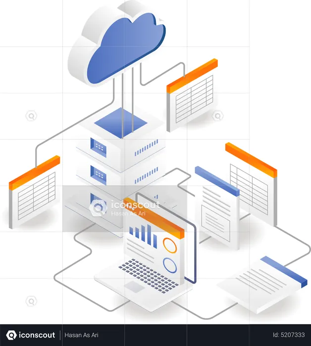 Cloud server analysis process document database network  Illustration