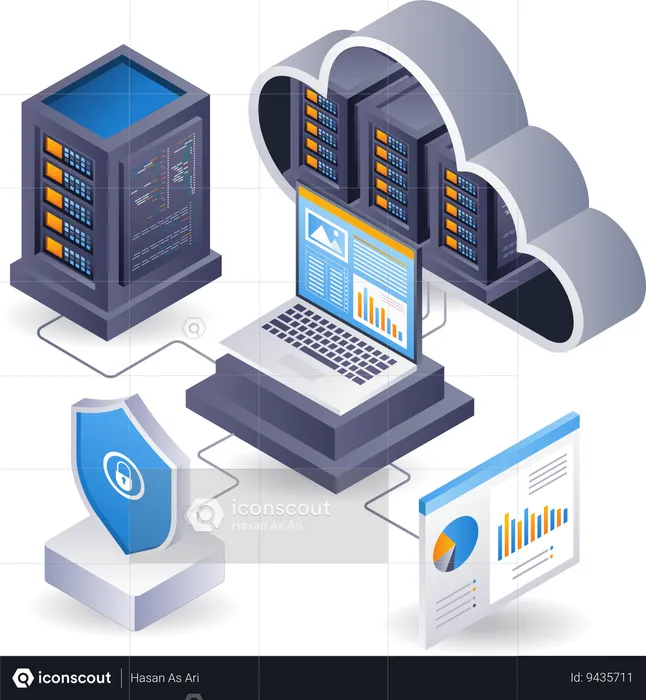 Cloud server computer data analyst  Illustration